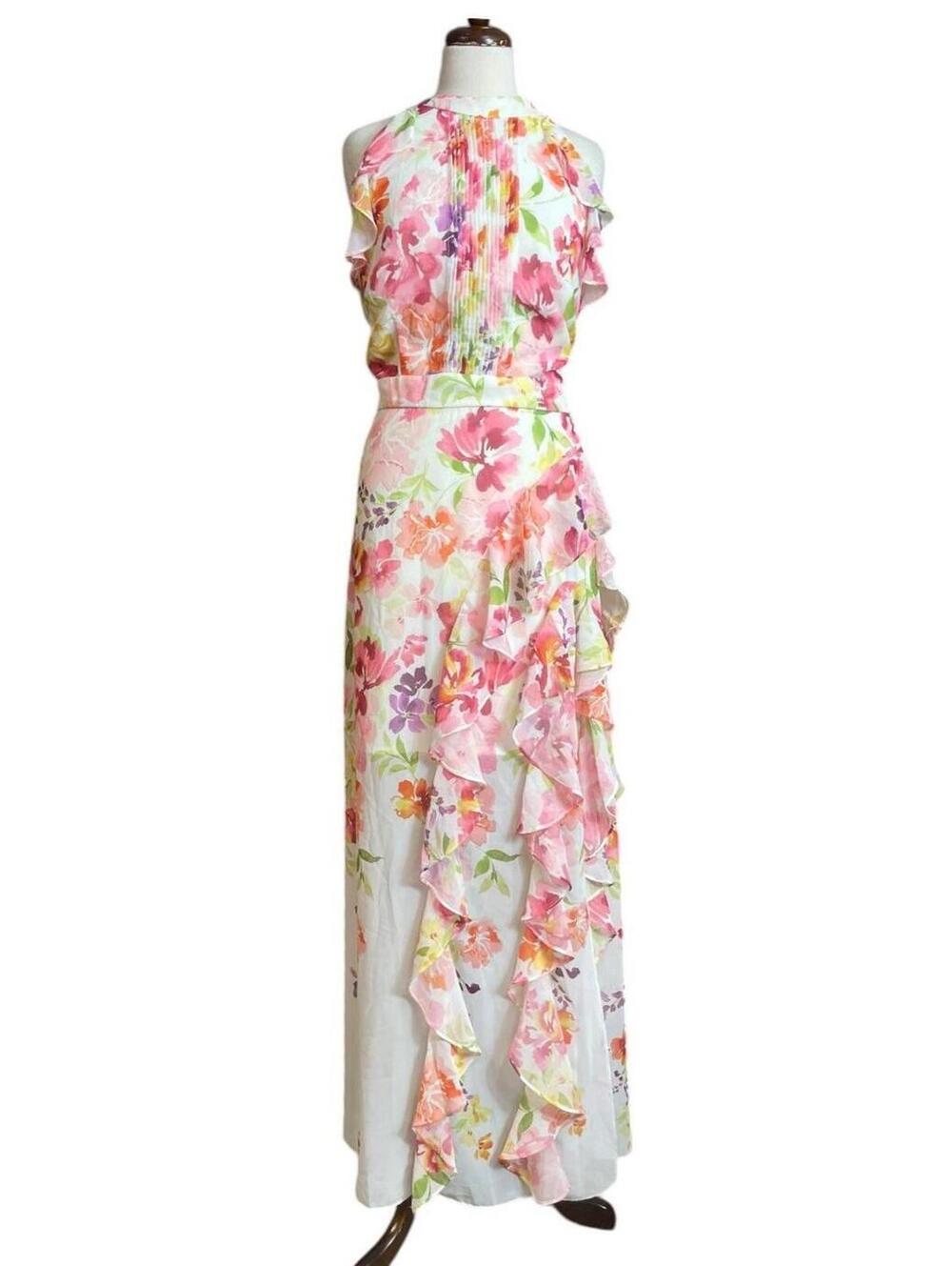 Betsy & Adam NWT Sleeveless Floral Printed Chiffon Gown 14